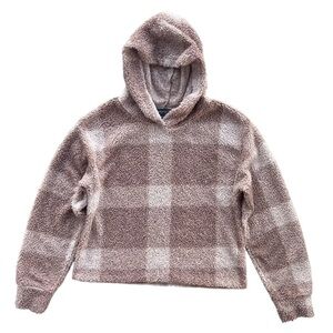 Daytrip Girl’s Large Mauve Taupe Buffalo Plaid Check Sherpa Fleece Hoodie #KB506